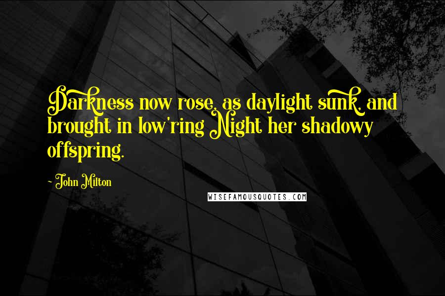 John Milton Quotes: Darkness now rose, as daylight sunk, and brought in low'ring Night her shadowy offspring.