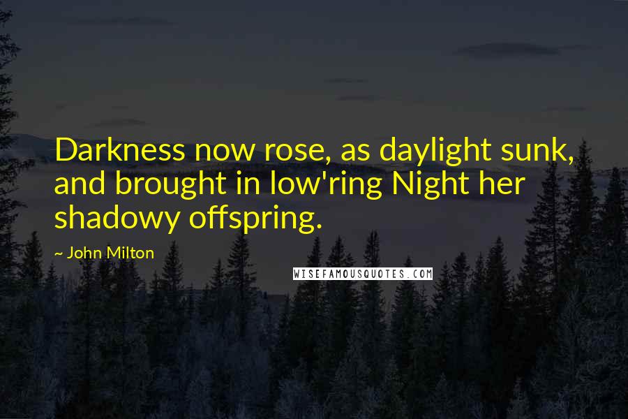 John Milton Quotes: Darkness now rose, as daylight sunk, and brought in low'ring Night her shadowy offspring.