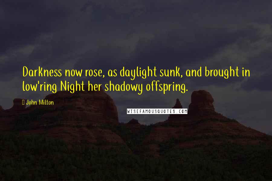 John Milton Quotes: Darkness now rose, as daylight sunk, and brought in low'ring Night her shadowy offspring.