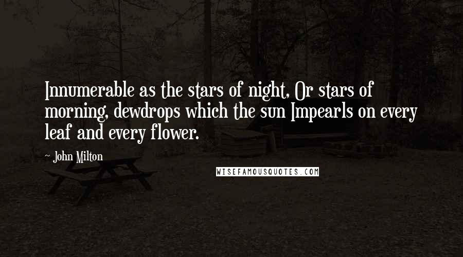 John Milton Quotes: Innumerable as the stars of night, Or stars of morning, dewdrops which the sun Impearls on every leaf and every flower.