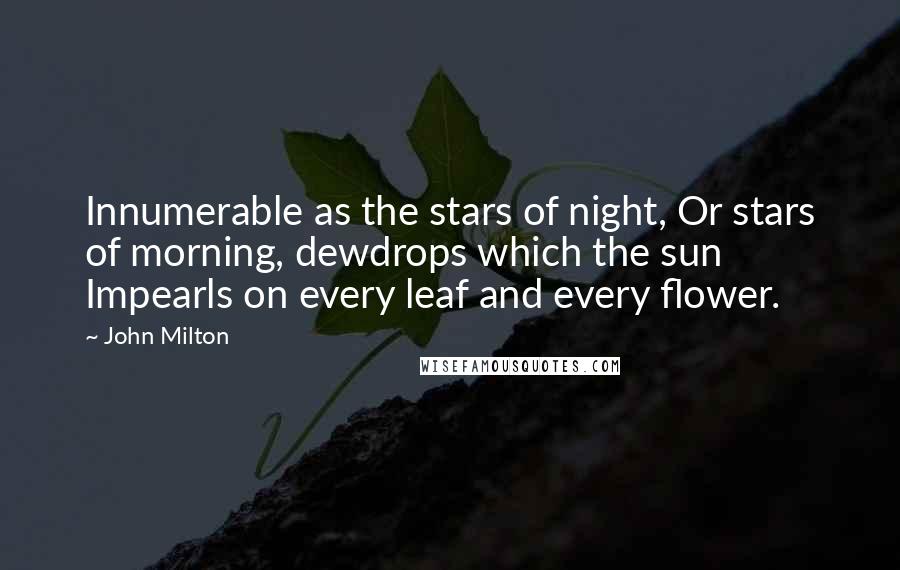 John Milton Quotes: Innumerable as the stars of night, Or stars of morning, dewdrops which the sun Impearls on every leaf and every flower.