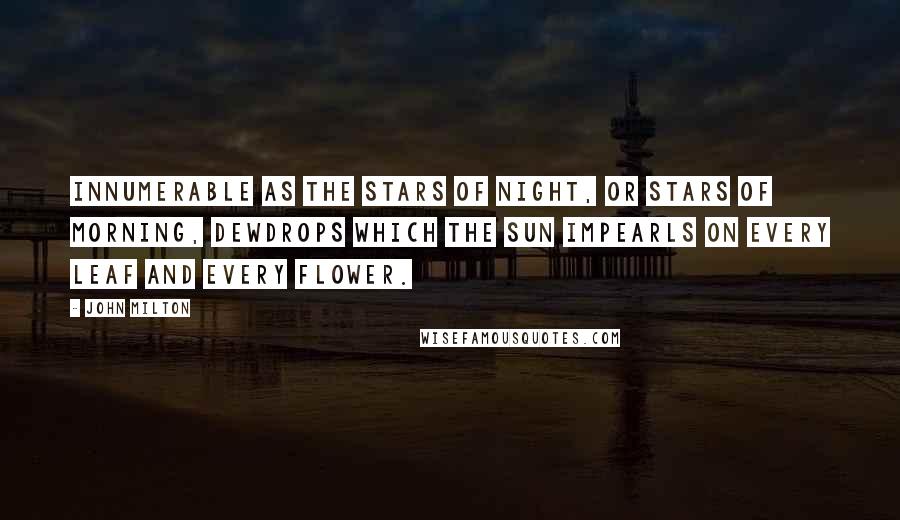 John Milton Quotes: Innumerable as the stars of night, Or stars of morning, dewdrops which the sun Impearls on every leaf and every flower.
