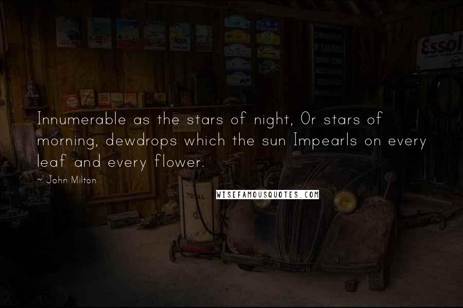 John Milton Quotes: Innumerable as the stars of night, Or stars of morning, dewdrops which the sun Impearls on every leaf and every flower.