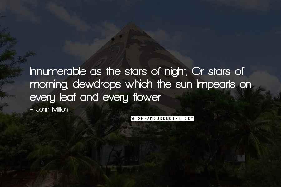 John Milton Quotes: Innumerable as the stars of night, Or stars of morning, dewdrops which the sun Impearls on every leaf and every flower.