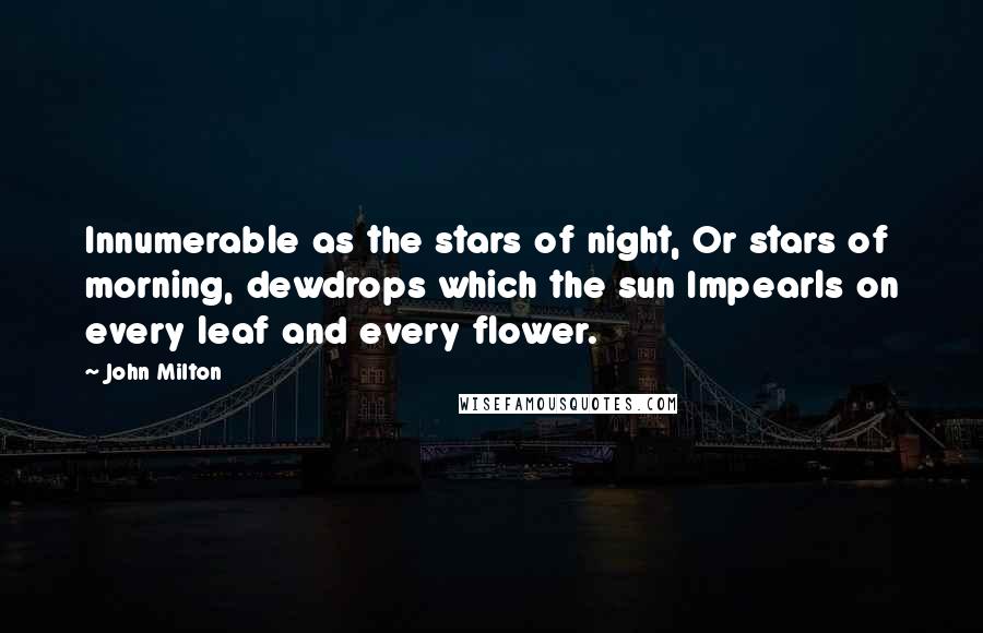 John Milton Quotes: Innumerable as the stars of night, Or stars of morning, dewdrops which the sun Impearls on every leaf and every flower.