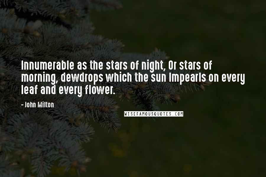 John Milton Quotes: Innumerable as the stars of night, Or stars of morning, dewdrops which the sun Impearls on every leaf and every flower.