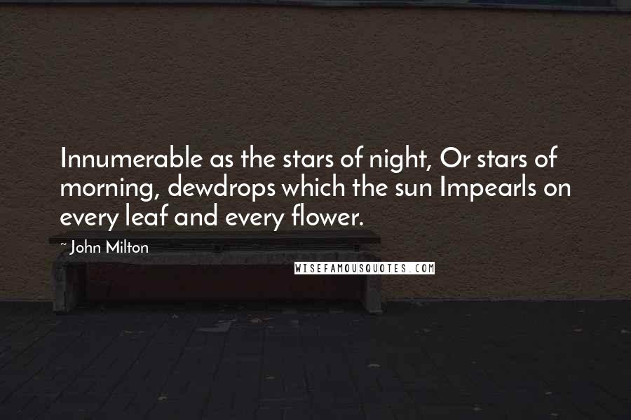 John Milton Quotes: Innumerable as the stars of night, Or stars of morning, dewdrops which the sun Impearls on every leaf and every flower.