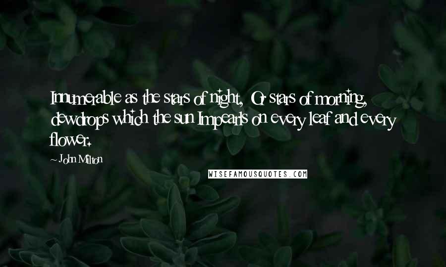 John Milton Quotes: Innumerable as the stars of night, Or stars of morning, dewdrops which the sun Impearls on every leaf and every flower.