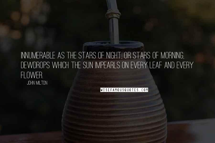 John Milton Quotes: Innumerable as the stars of night, Or stars of morning, dewdrops which the sun Impearls on every leaf and every flower.