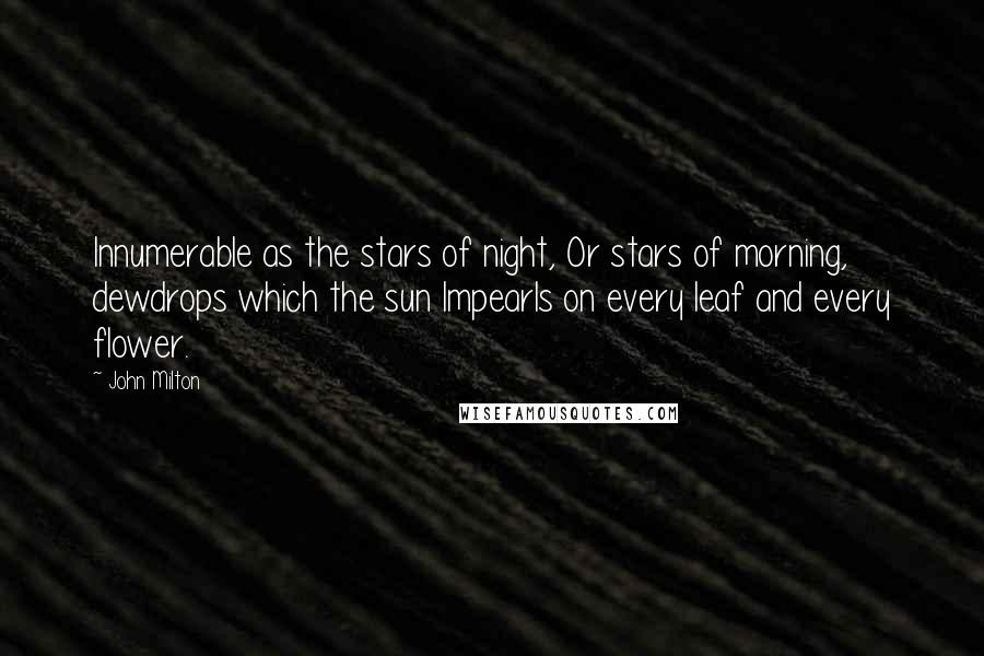 John Milton Quotes: Innumerable as the stars of night, Or stars of morning, dewdrops which the sun Impearls on every leaf and every flower.