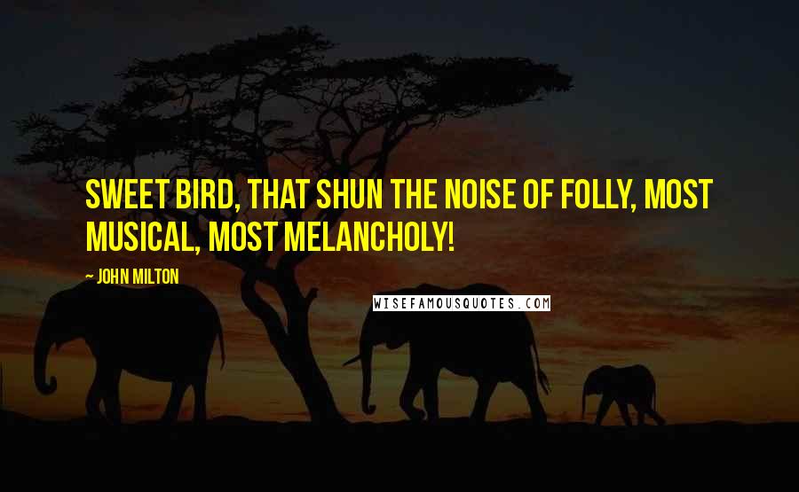 John Milton Quotes: Sweet bird, that shun the noise of folly, most musical, most melancholy!