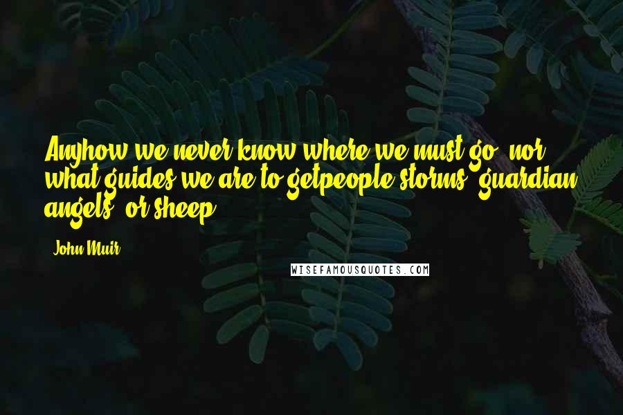 John Muir Quotes: Anyhow we never know where we must go, nor what guides we are to getpeople,storms, guardian angels, or sheep ...