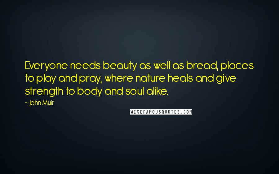 John Muir Quotes: Everyone needs beauty as well as bread, places to play and pray, where nature heals and give strength to body and soul alike.
