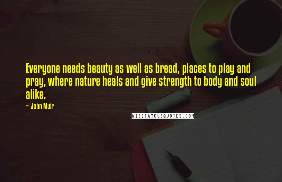 John Muir Quotes: Everyone needs beauty as well as bread, places to play and pray, where nature heals and give strength to body and soul alike.