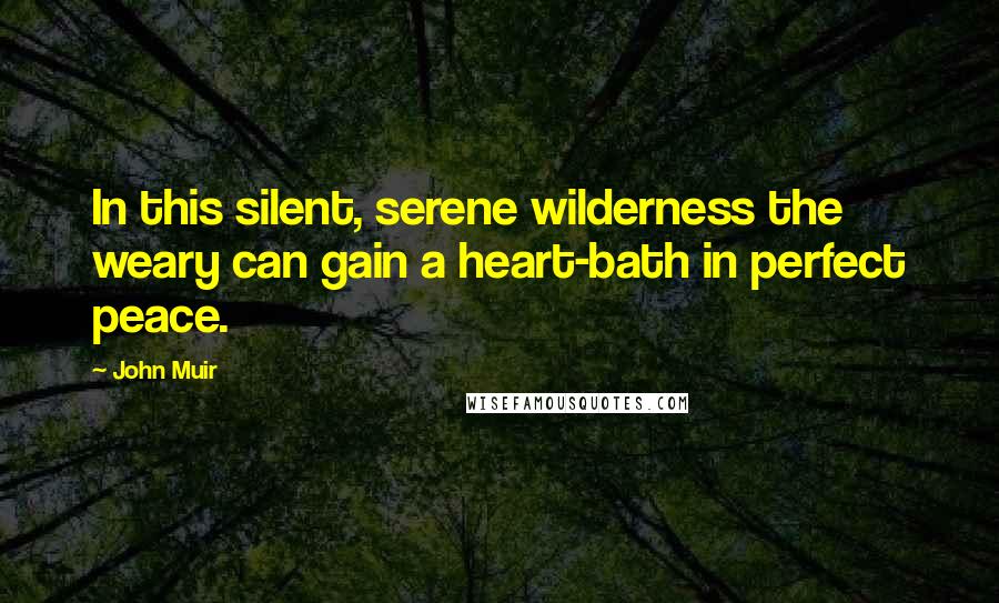 John Muir Quotes: In this silent, serene wilderness the weary can gain a heart-bath in perfect peace.