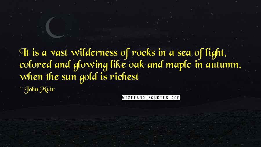 John Muir Quotes: It is a vast wilderness of rocks in a sea of light, colored and glowing like oak and maple in autumn, when the sun gold is richest