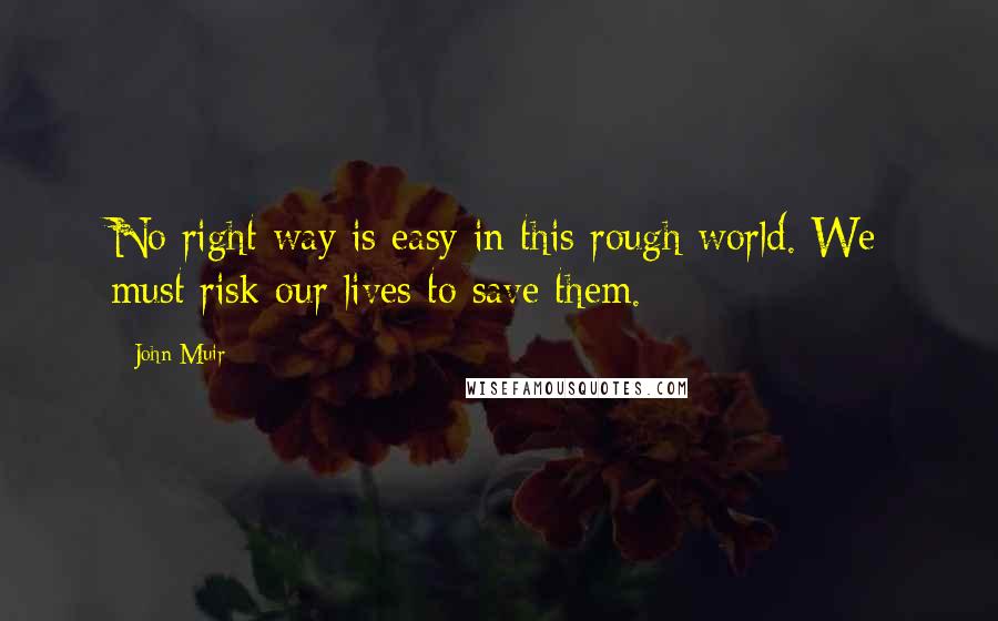 John Muir Quotes: No right way is easy in this rough world. We must risk our lives to save them.