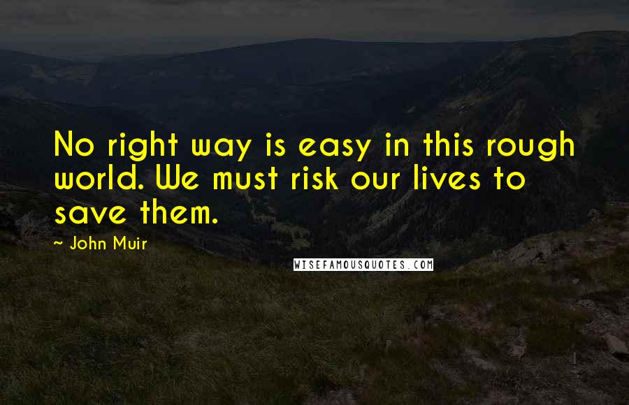 John Muir Quotes: No right way is easy in this rough world. We must risk our lives to save them.