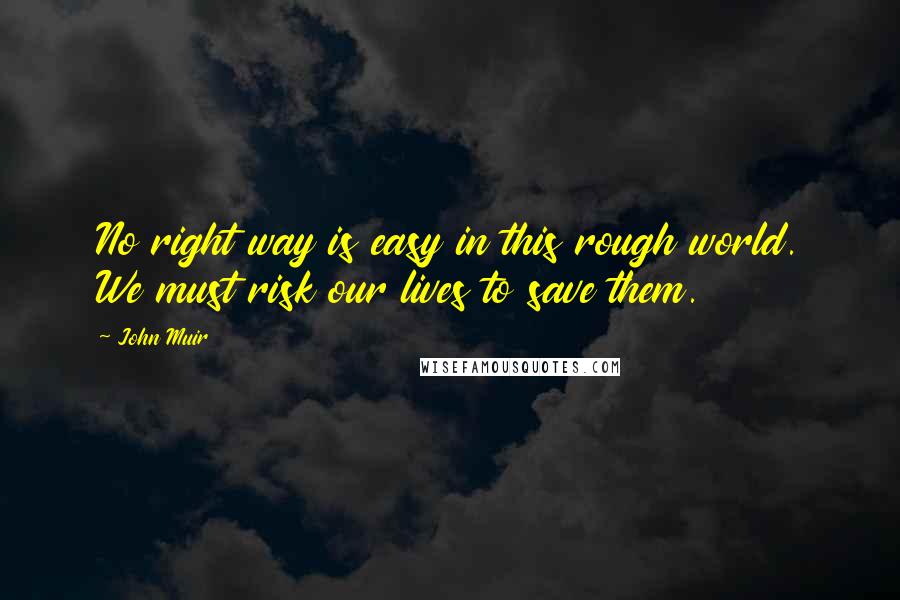 John Muir Quotes: No right way is easy in this rough world. We must risk our lives to save them.