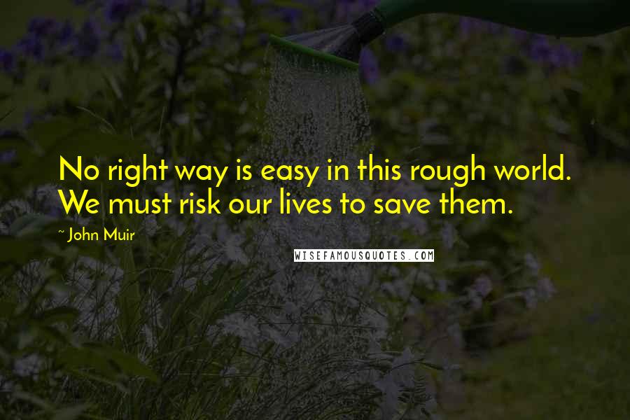 John Muir Quotes: No right way is easy in this rough world. We must risk our lives to save them.