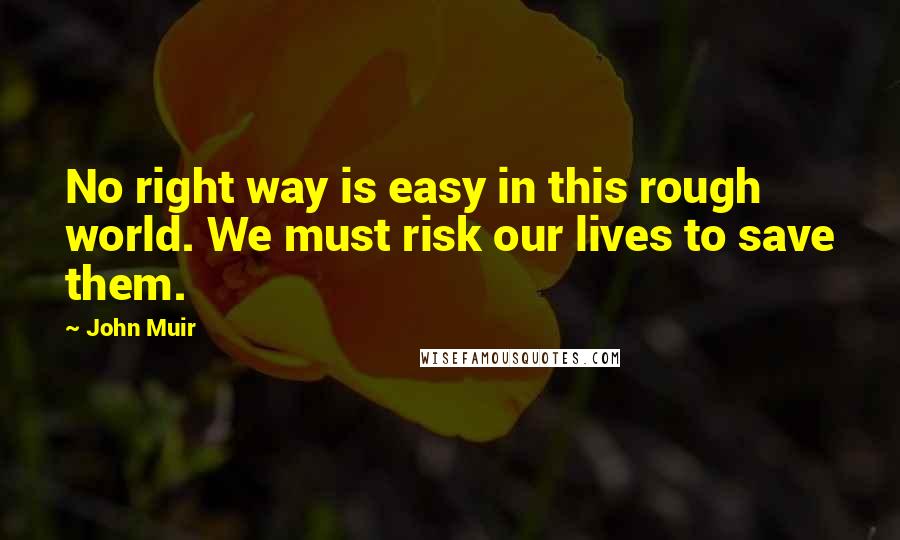 John Muir Quotes: No right way is easy in this rough world. We must risk our lives to save them.