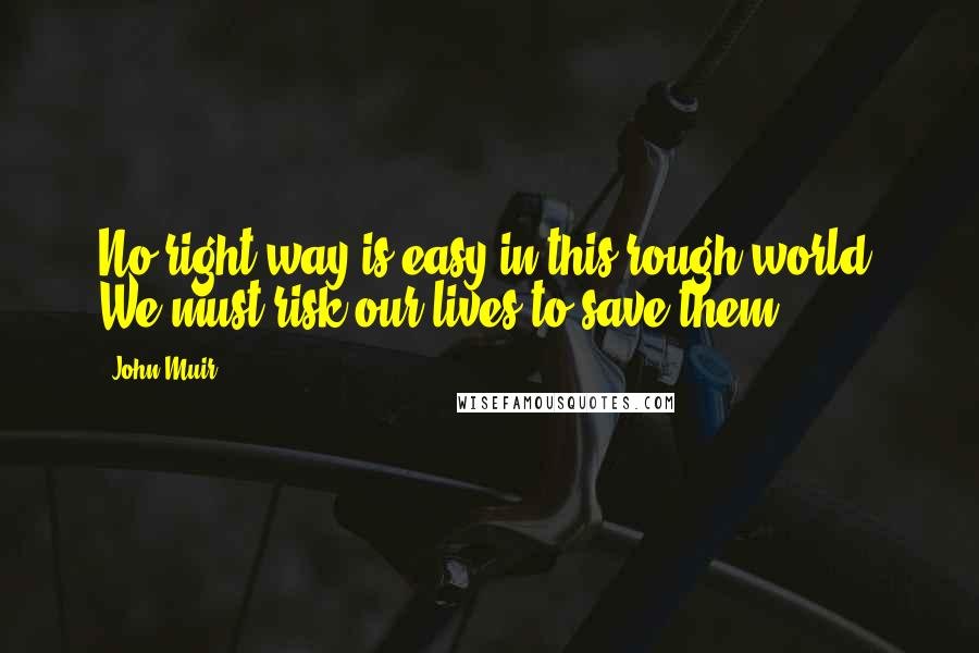 John Muir Quotes: No right way is easy in this rough world. We must risk our lives to save them.