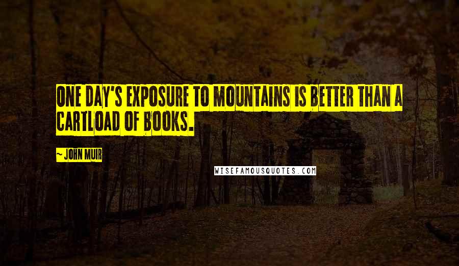 John Muir Quotes: One day's exposure to mountains is better than a cartload of books.