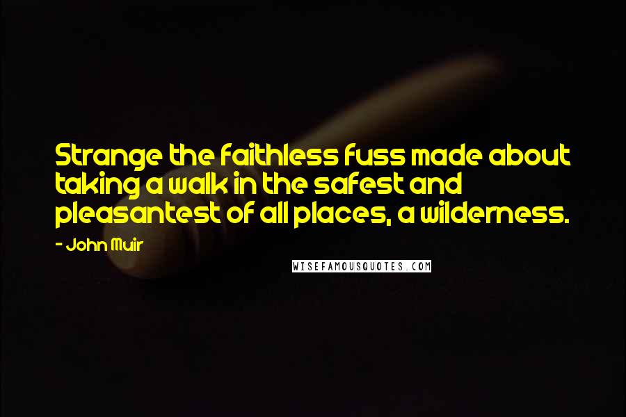 John Muir Quotes: Strange the faithless fuss made about taking a walk in the safest and pleasantest of all places, a wilderness.