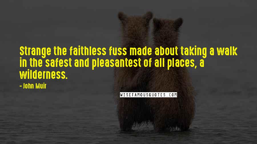 John Muir Quotes: Strange the faithless fuss made about taking a walk in the safest and pleasantest of all places, a wilderness.