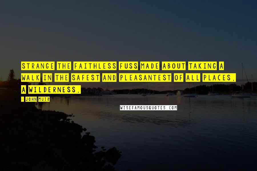 John Muir Quotes: Strange the faithless fuss made about taking a walk in the safest and pleasantest of all places, a wilderness.
