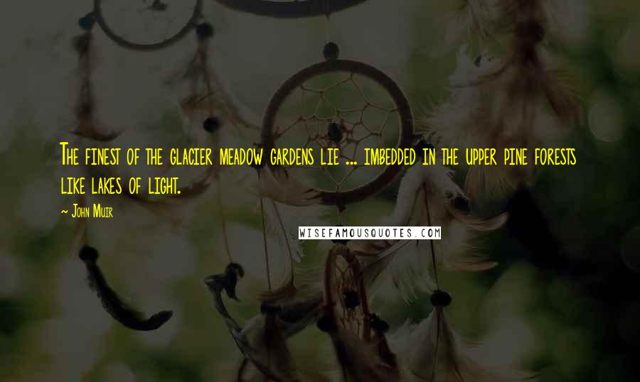 John Muir Quotes: The finest of the glacier meadow gardens lie ... imbedded in the upper pine forests like lakes of light.