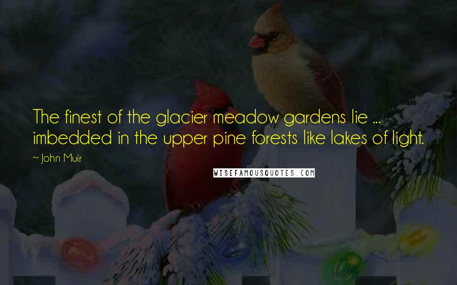 John Muir Quotes: The finest of the glacier meadow gardens lie ... imbedded in the upper pine forests like lakes of light.
