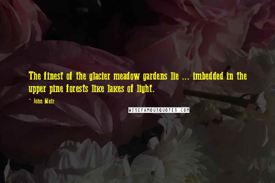 John Muir Quotes: The finest of the glacier meadow gardens lie ... imbedded in the upper pine forests like lakes of light.
