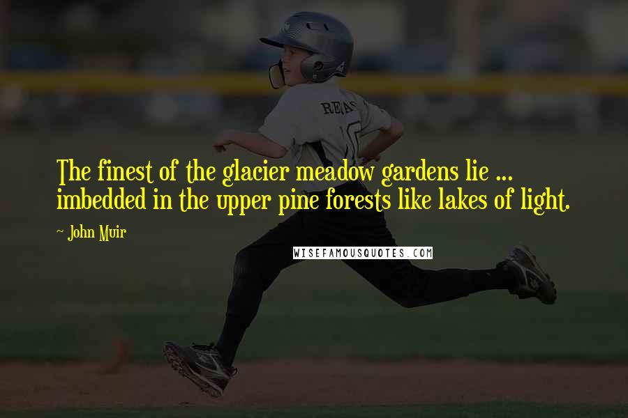 John Muir Quotes: The finest of the glacier meadow gardens lie ... imbedded in the upper pine forests like lakes of light.