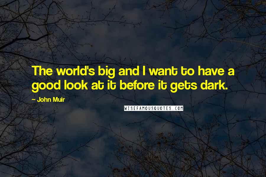 John Muir Quotes: The world's big and I want to have a good look at it before it gets dark.