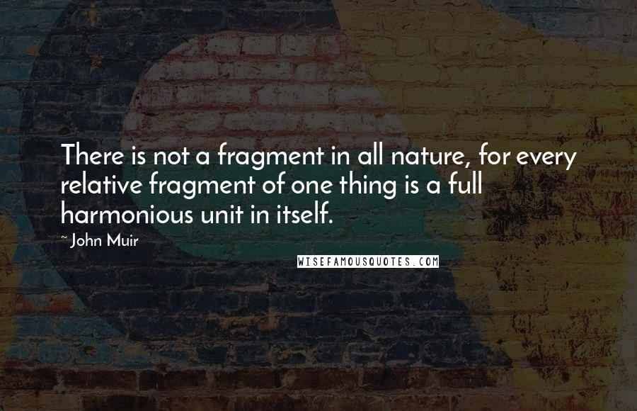 John Muir Quotes: There is not a fragment in all nature, for every relative fragment of one thing is a full harmonious unit in itself.