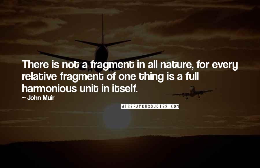 John Muir Quotes: There is not a fragment in all nature, for every relative fragment of one thing is a full harmonious unit in itself.