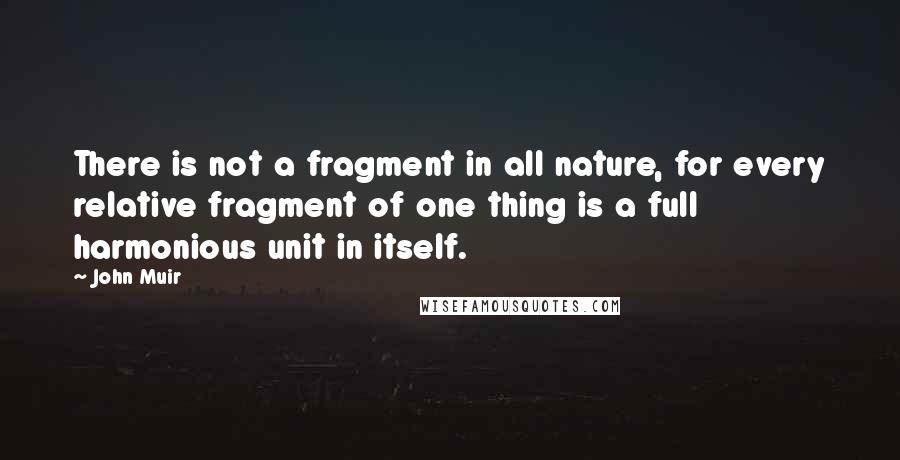 John Muir Quotes: There is not a fragment in all nature, for every relative fragment of one thing is a full harmonious unit in itself.
