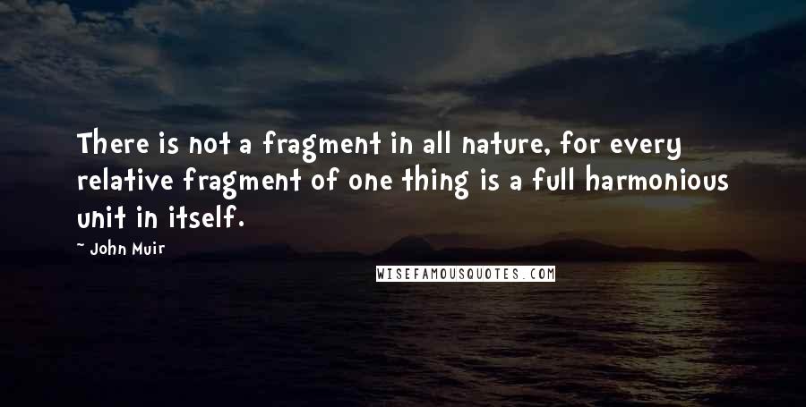 John Muir Quotes: There is not a fragment in all nature, for every relative fragment of one thing is a full harmonious unit in itself.
