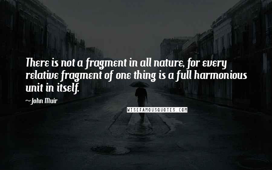 John Muir Quotes: There is not a fragment in all nature, for every relative fragment of one thing is a full harmonious unit in itself.