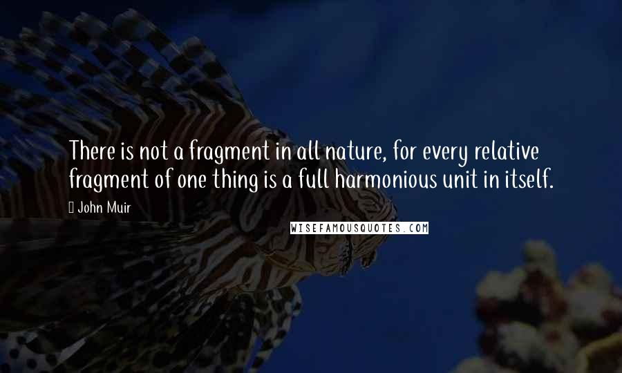 John Muir Quotes: There is not a fragment in all nature, for every relative fragment of one thing is a full harmonious unit in itself.