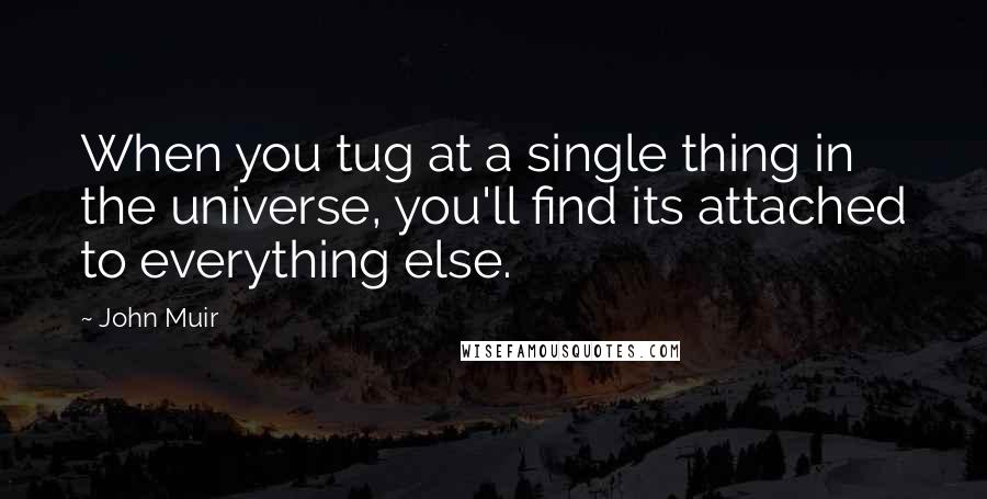 John Muir Quotes: When you tug at a single thing in the universe, you'll find its attached to everything else.