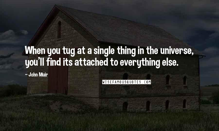 John Muir Quotes: When you tug at a single thing in the universe, you'll find its attached to everything else.