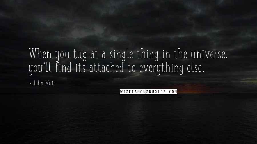 John Muir Quotes: When you tug at a single thing in the universe, you'll find its attached to everything else.