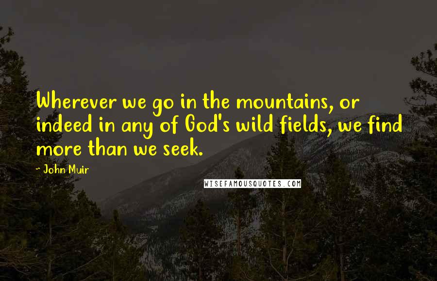 John Muir Quotes: Wherever we go in the mountains, or indeed in any of God's wild fields, we find more than we seek.