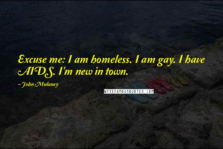 John Mulaney Quotes: Excuse me: I am homeless. I am gay. I have AIDS. I'm new in town.