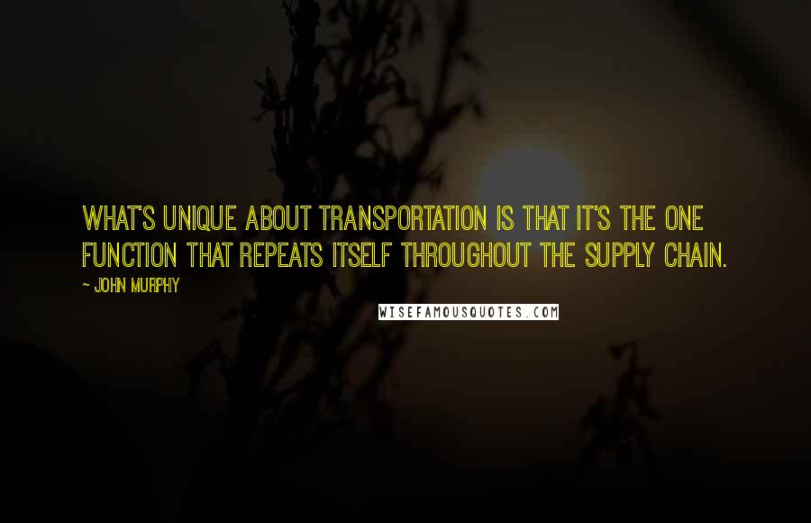 John Murphy Quotes: What's unique about transportation is that it's the one function that repeats itself throughout the supply chain.