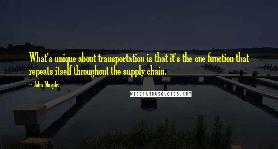 John Murphy Quotes: What's unique about transportation is that it's the one function that repeats itself throughout the supply chain.