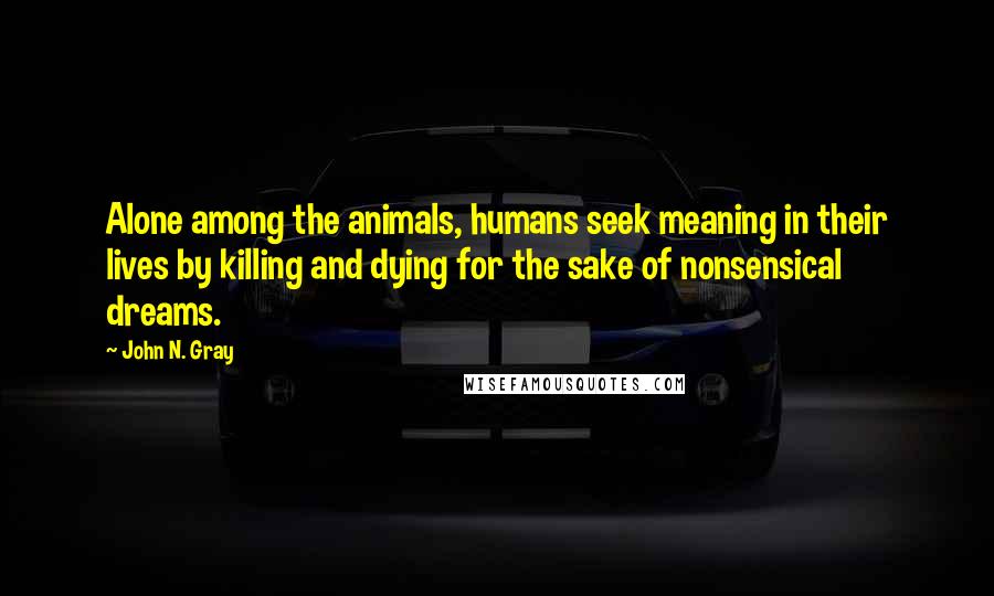 John N. Gray Quotes: Alone among the animals, humans seek meaning in their lives by killing and dying for the sake of nonsensical dreams.