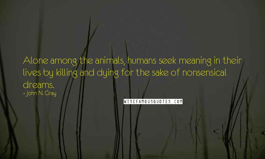 John N. Gray Quotes: Alone among the animals, humans seek meaning in their lives by killing and dying for the sake of nonsensical dreams.